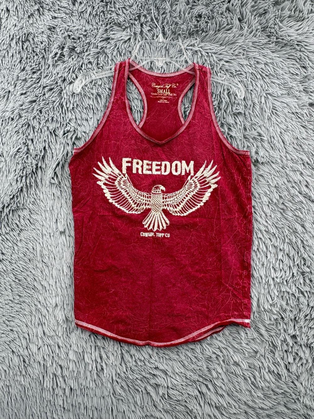 Cowgirl Tuff Tank Top Womens Small Red Graphic Eagle Embroidered Racerback
